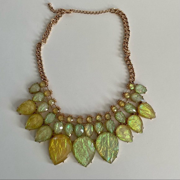 Simulated Gemstone Statement Necklace - Amozonite 12K Gold Plating - Picture 2 of 3